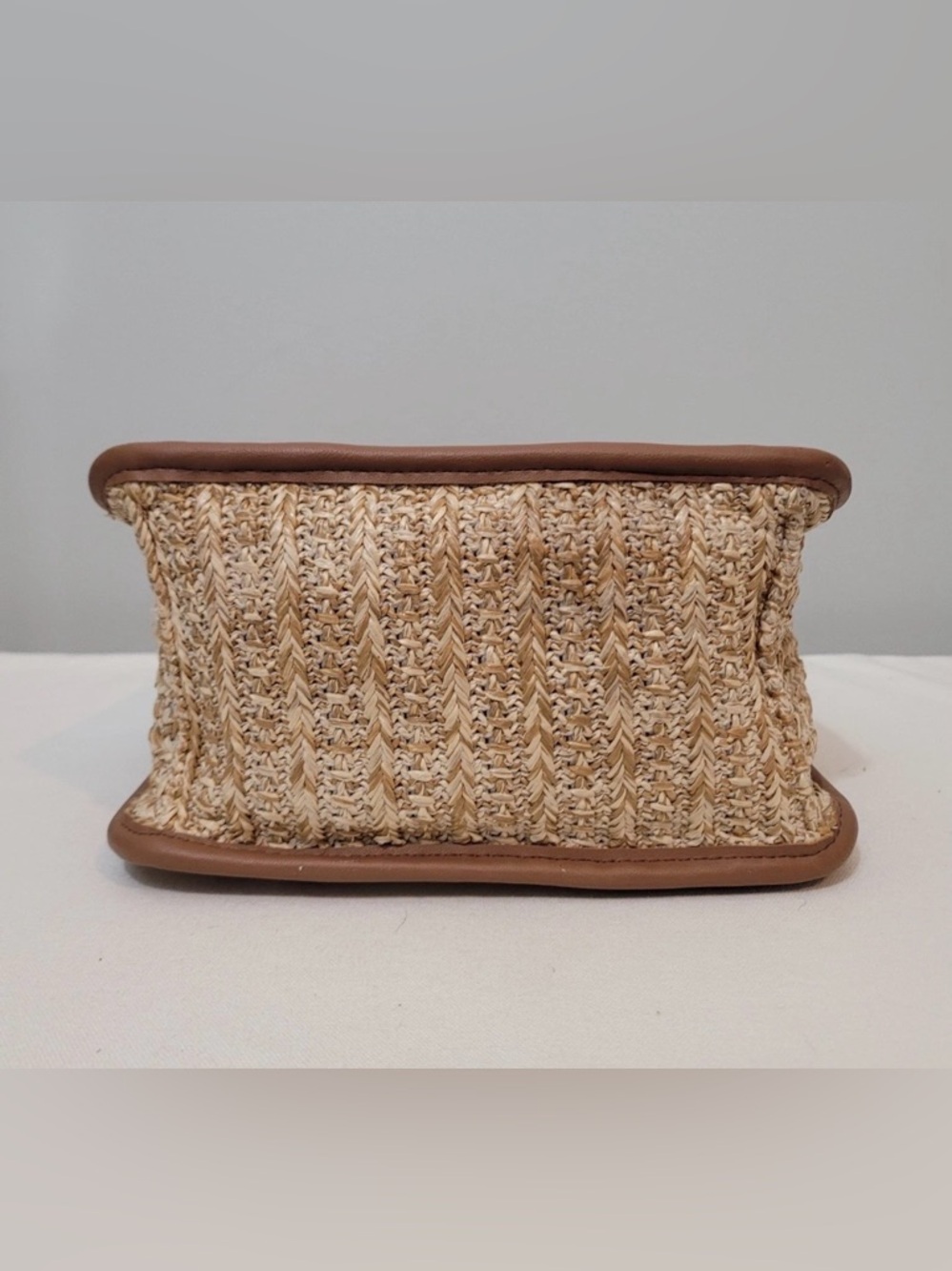 Steve Madden Brown and Cream Straw Tote Satchel - Picture 9 of 16